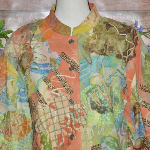 Chico's 3 US XL 16 Ladies Boho Art to Wear Jacket Pockets Embroidered Patchwork - Picture 2 of 10